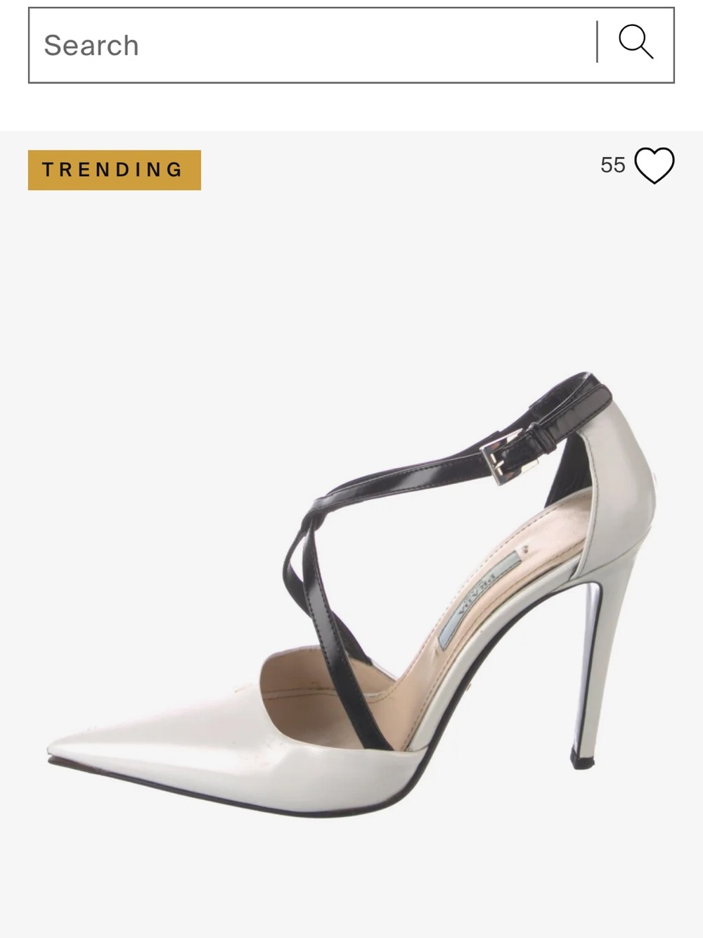 Prada White Pointed-Toe Pumps with Black Straps